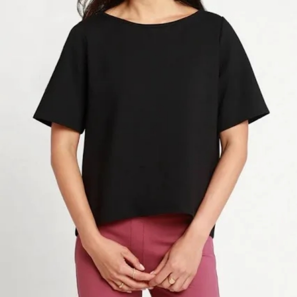 Betabrand Shirt Womens 2X Black Hi Low Boxy Short Sleeve Ponte Heavyweight W3031